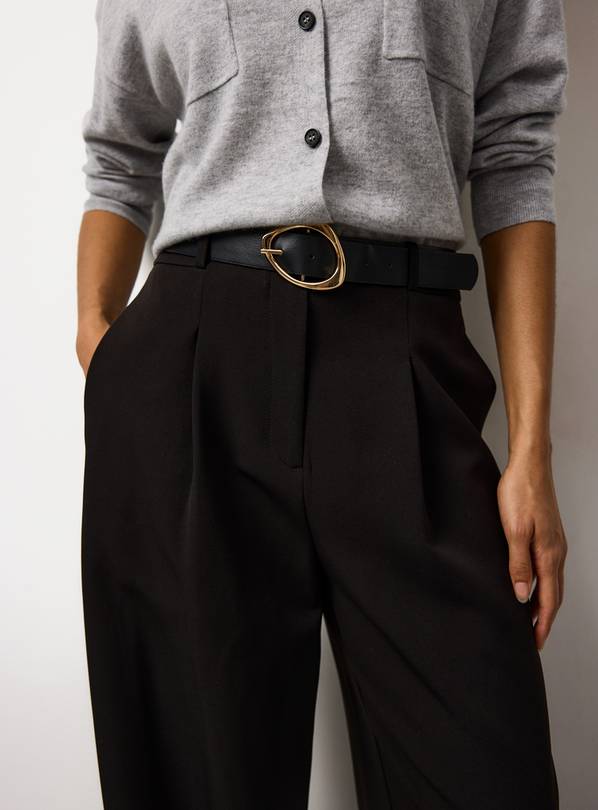 Black Barrel Leg Trousers & Belt Set 12S
