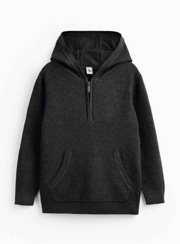 Charcoal Stonewashed Knitted Hoodie 12 years