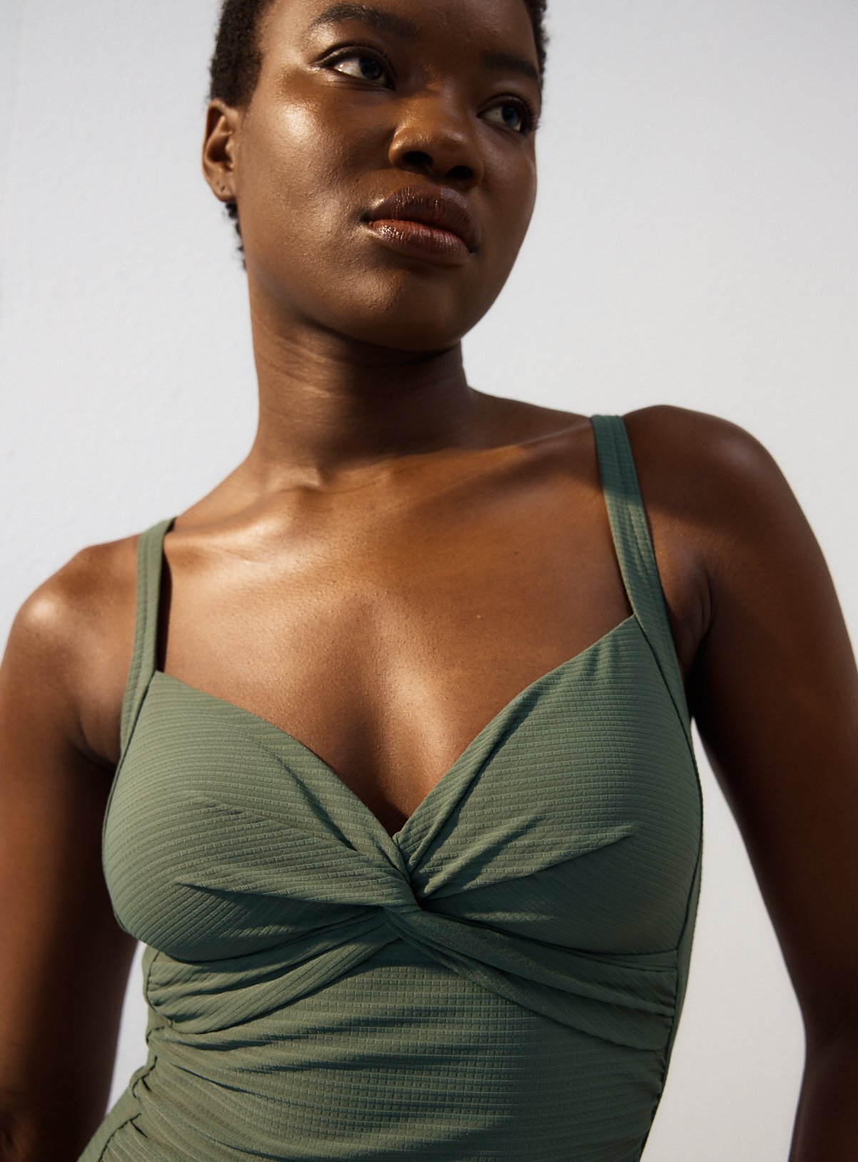Khaki Textured Low Leg Swimsuit 20 - Image 5 thumbnail