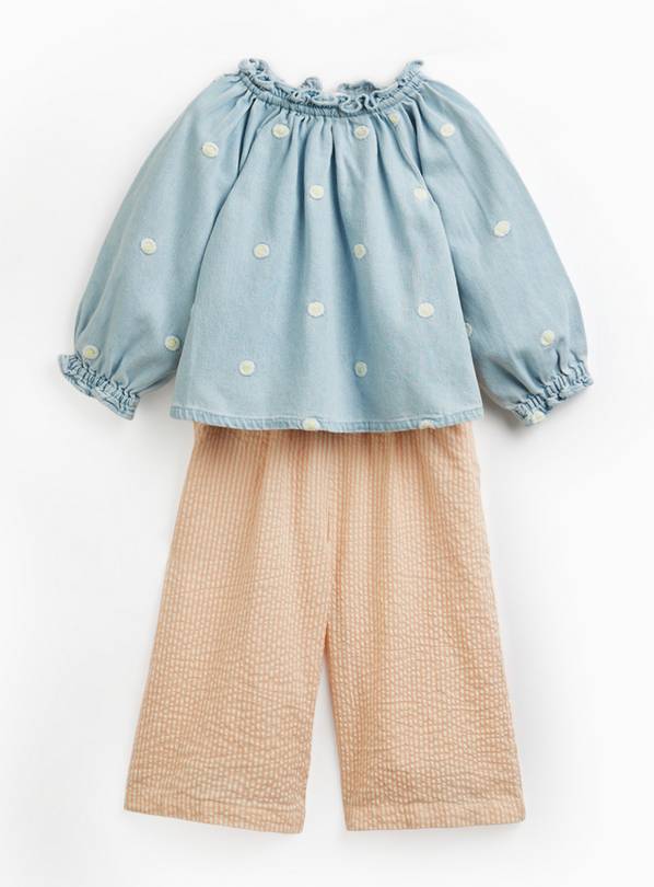 Light Blue Denim Embroidered Blouse & Trouser Set 2-3 years