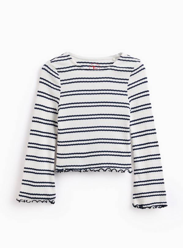 White Striped Pointelle Long Sleeve T-Shirt 7 years