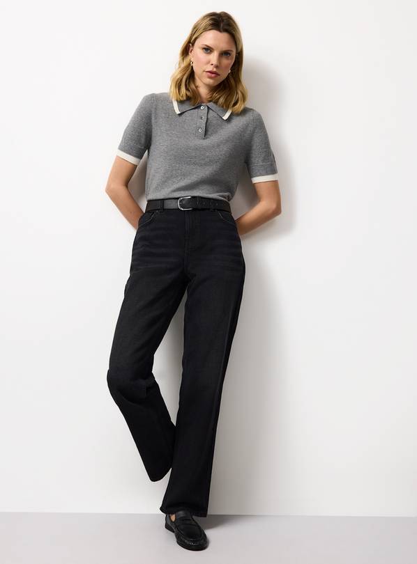 Washed Black Relaxed Straight Leg Jeans 10R