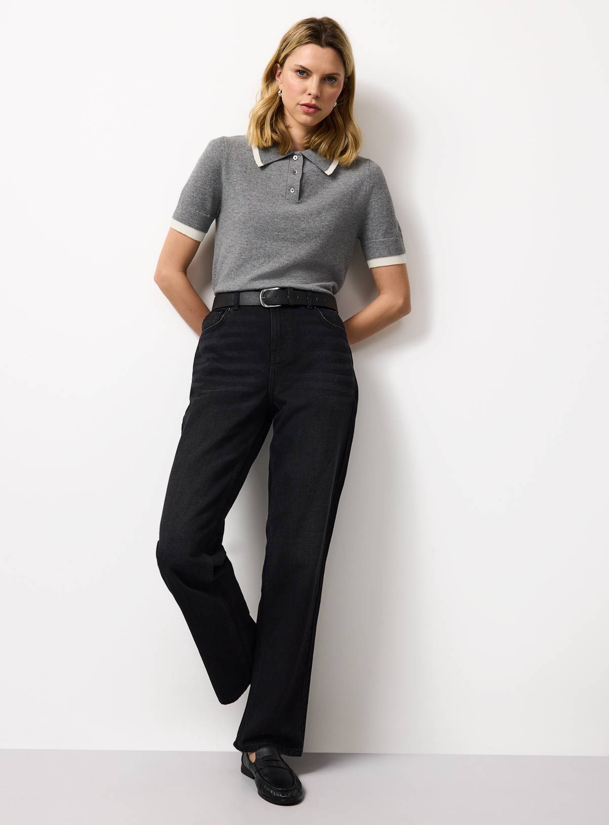 Washed Black Denim Relaxed Straight Leg Jeans 8L - Image 1