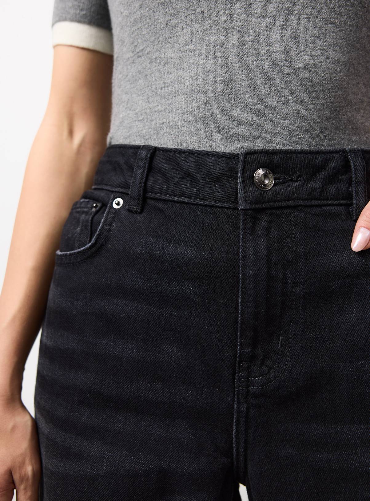 Washed Black Denim Relaxed Straight Leg Jeans 8L - Image 2