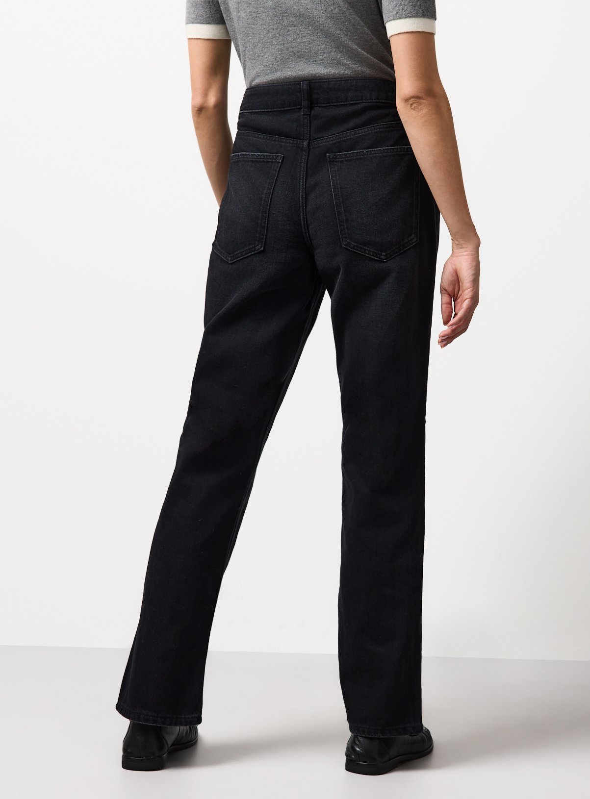 Washed Black Denim Relaxed Straight Leg Jeans 8L - Image 4 thumbnail