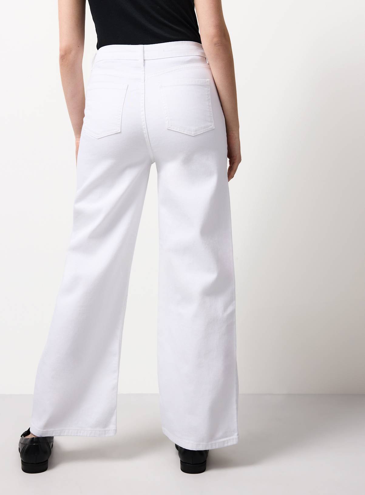 White Cotton Blend High Rise Wide Leg Jeans 16L - Image 4