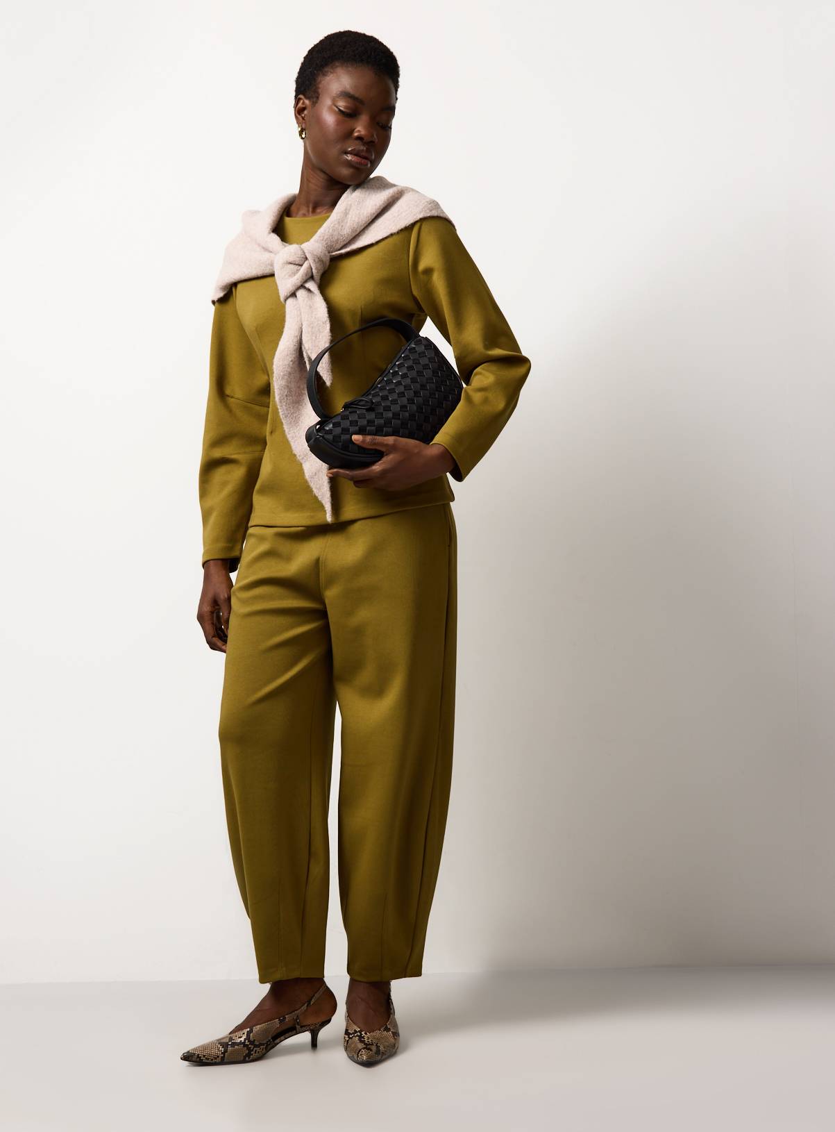 Khaki Co-ord Ponte Barrel Trousers 20 - Image 1