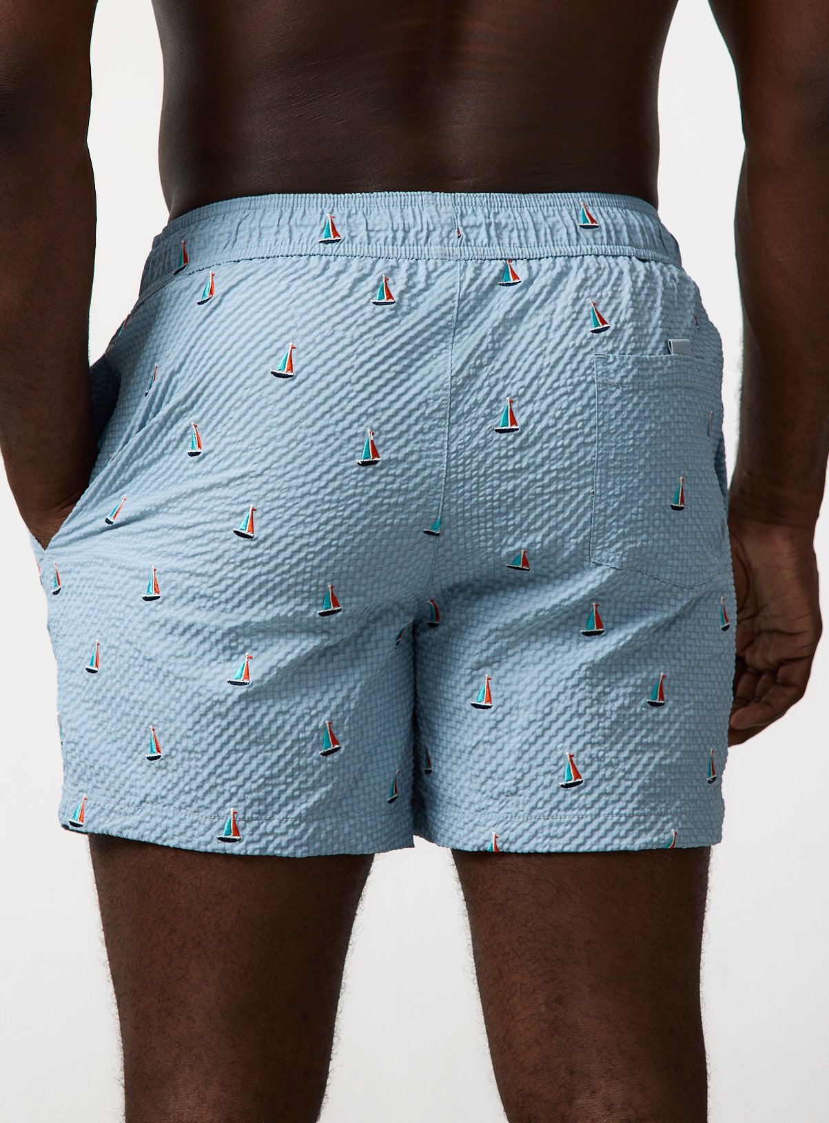 Mini Me Blue Textured Boat Print Swim Shorts XXXL - Image 2 thumbnail