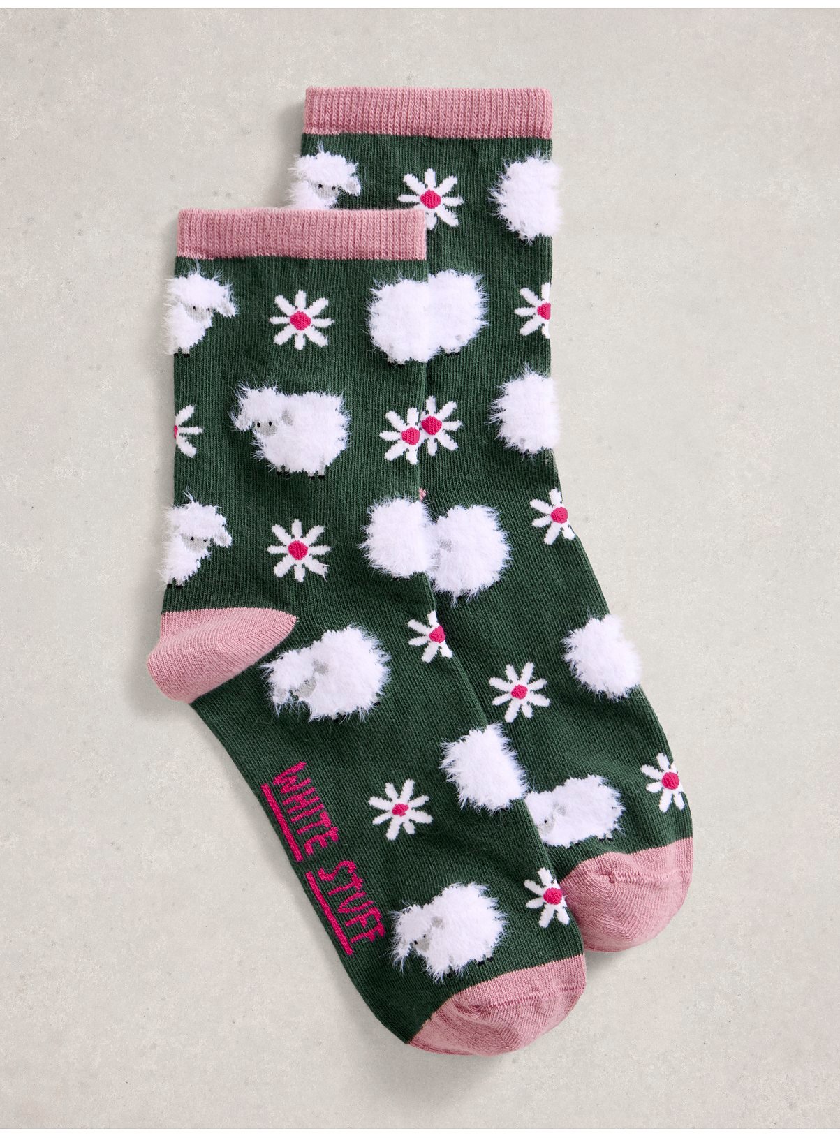 Green WHITE STUFF Sheep Fluffy Ankle Sock