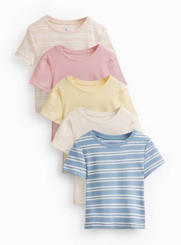 Cream Striped Ribbed T-Shirts 5 Pack 10 years