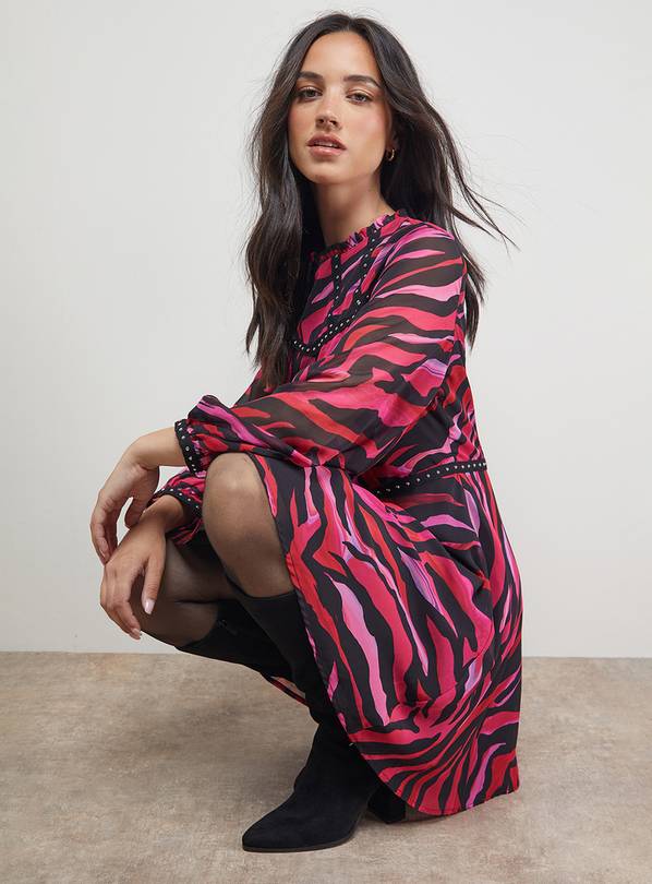 OASIS Trim Detail Balloon Sleeve Flippy Mini Dress 6