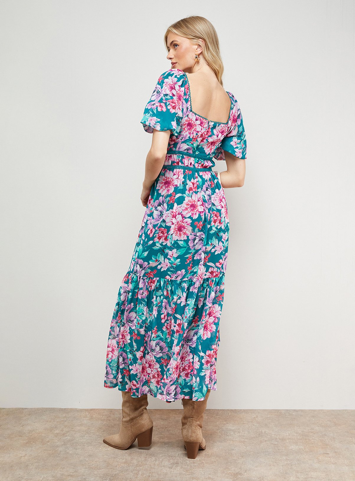 OASIS Lace Trim Puff Sleeve Midaxi Dress 16 - Image 5 thumbnail