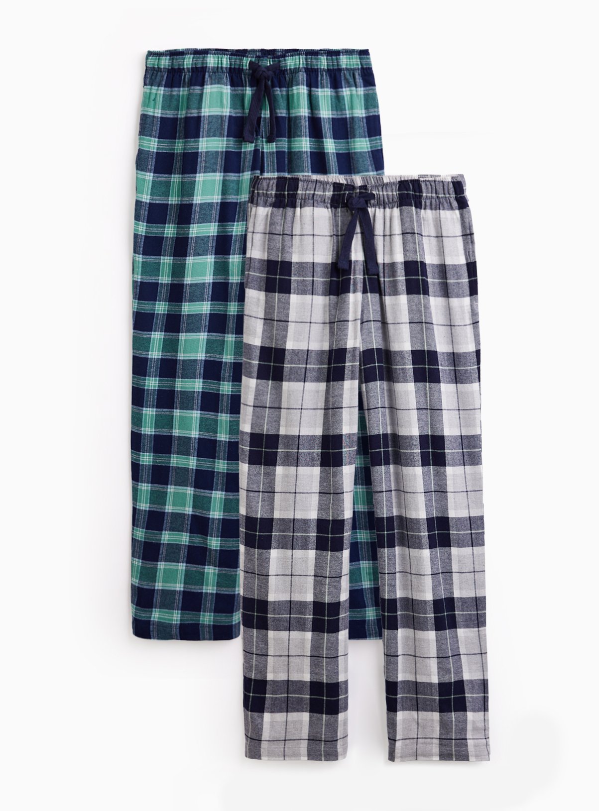 Men's Green Check Printed Brushed Pyjama Bottoms 2 Pack