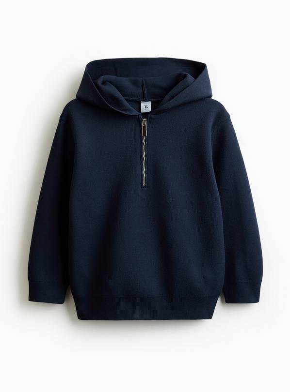 Navy Zip Detail Knitted Hoodie 10 years