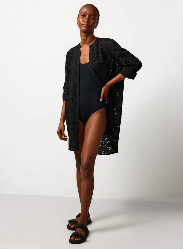 Black Lightweight Boho Pattern Beach Shirt XL