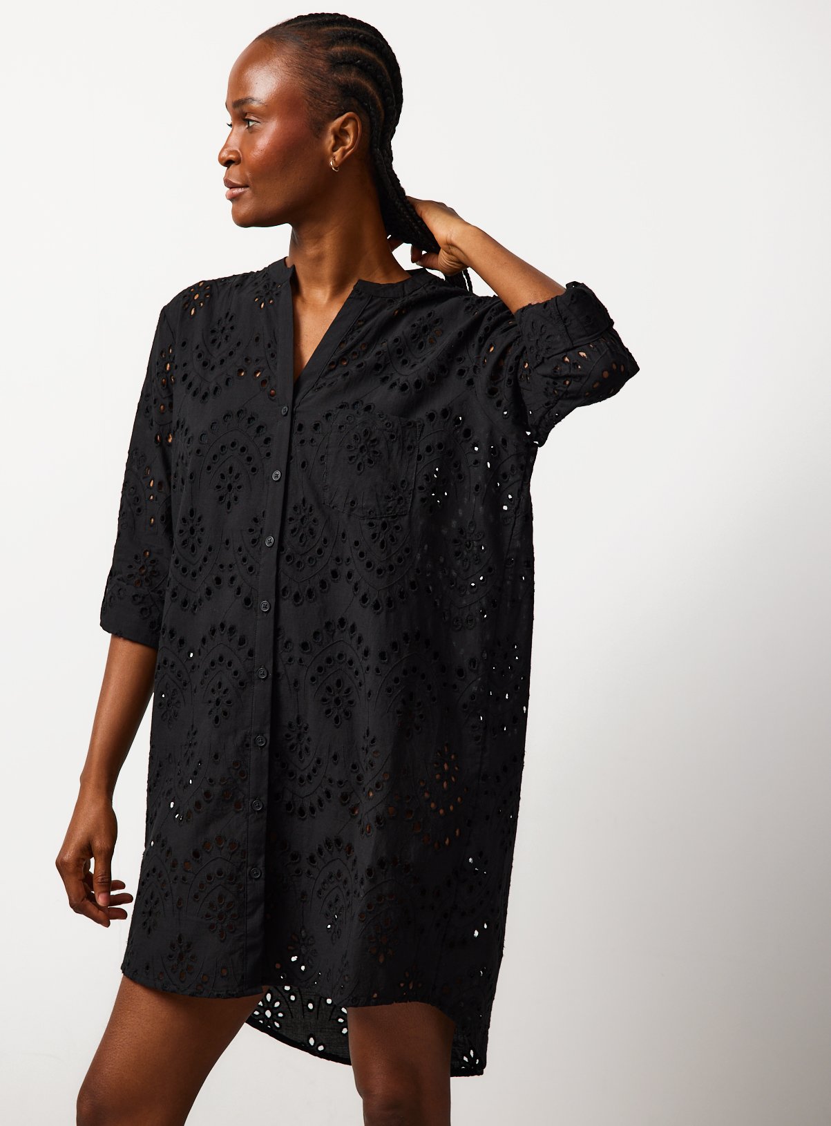 Black Lightweight Boho Pattern Beach Shirt XS - Image 2 thumbnail