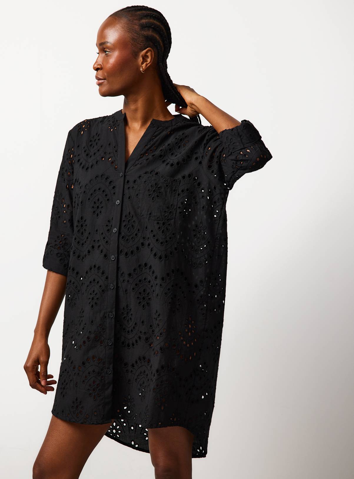 Black Lightweight Boho Pattern Beach Shirt XS - Image 2