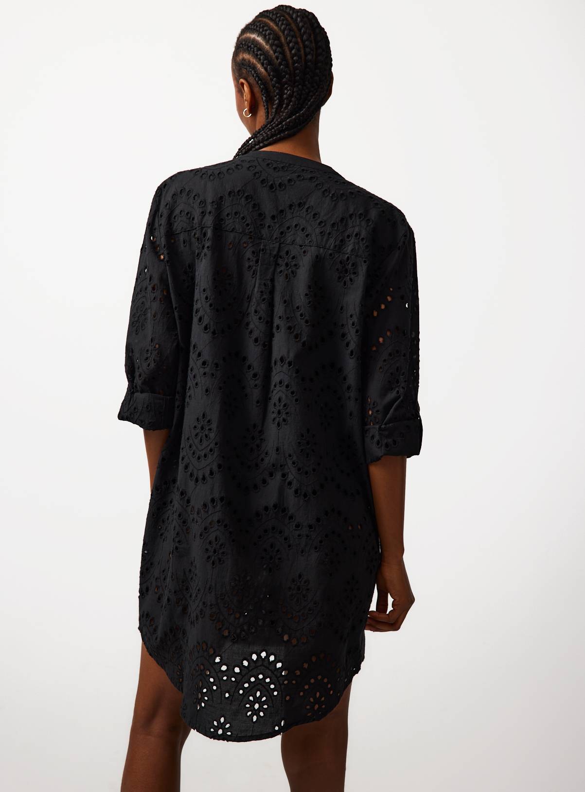 Black Lightweight Boho Pattern Beach Shirt XS - Image 4