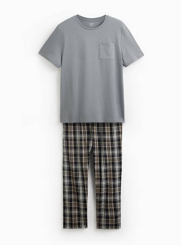Grey Checked T-Shirt & Bottoms Pyjama Set M