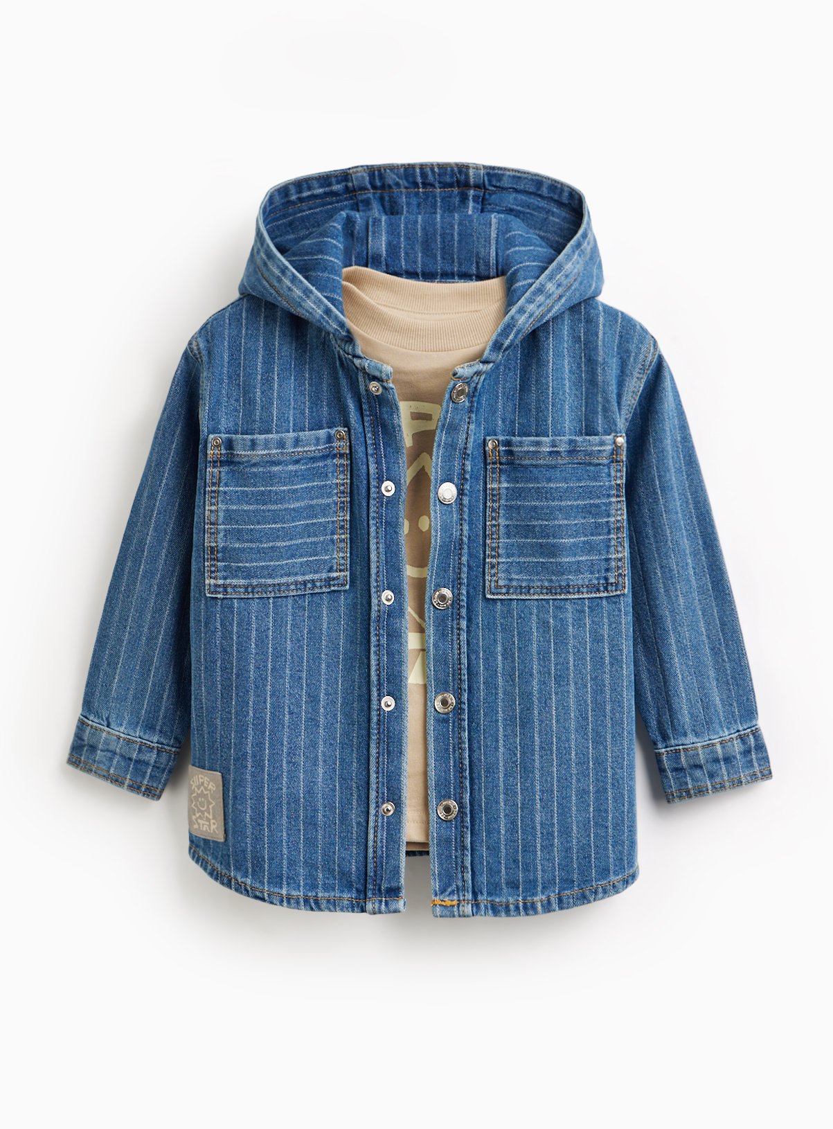 Stonewashed Bleached Stripe Denim Overshirt & T-Shirt 2-3 years