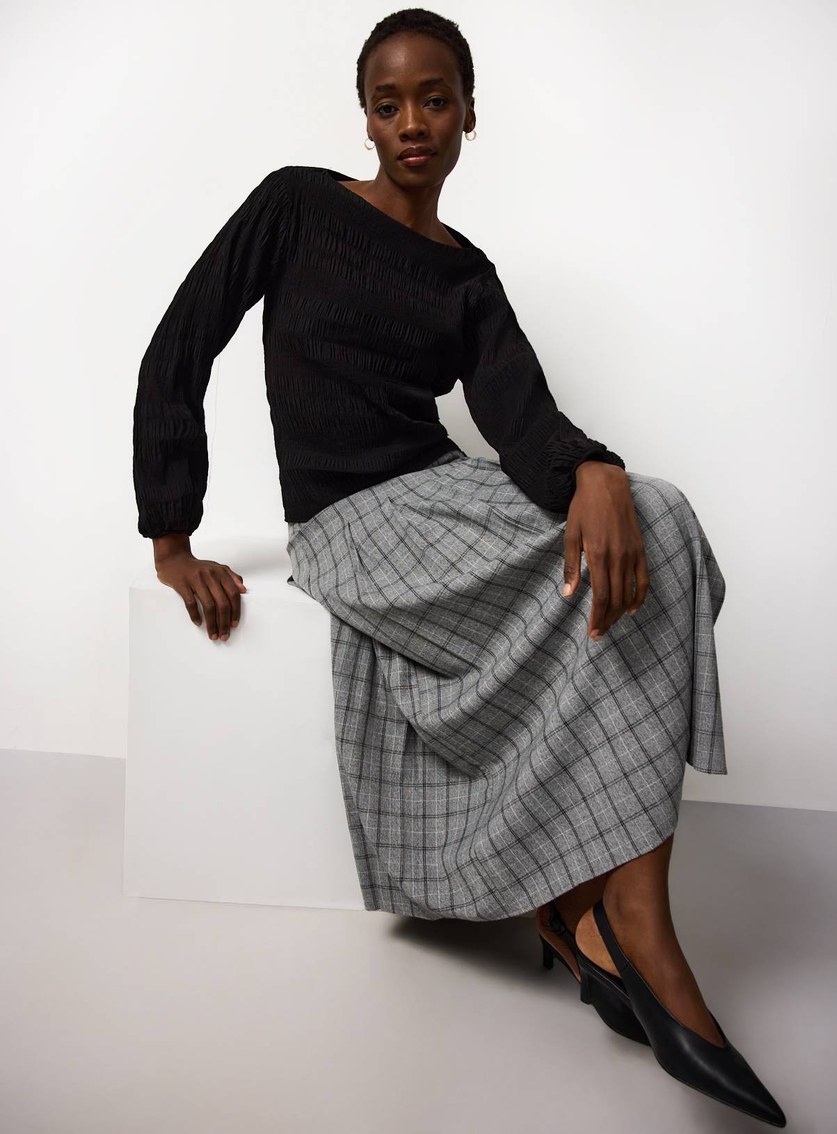 Black Shirred Boat Neck Top 18 - Image 1