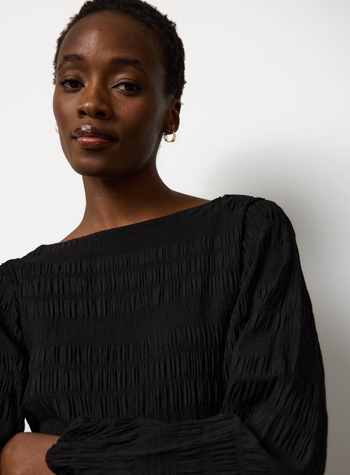 Black Shirred Boat Neck Top 18 - Image 2