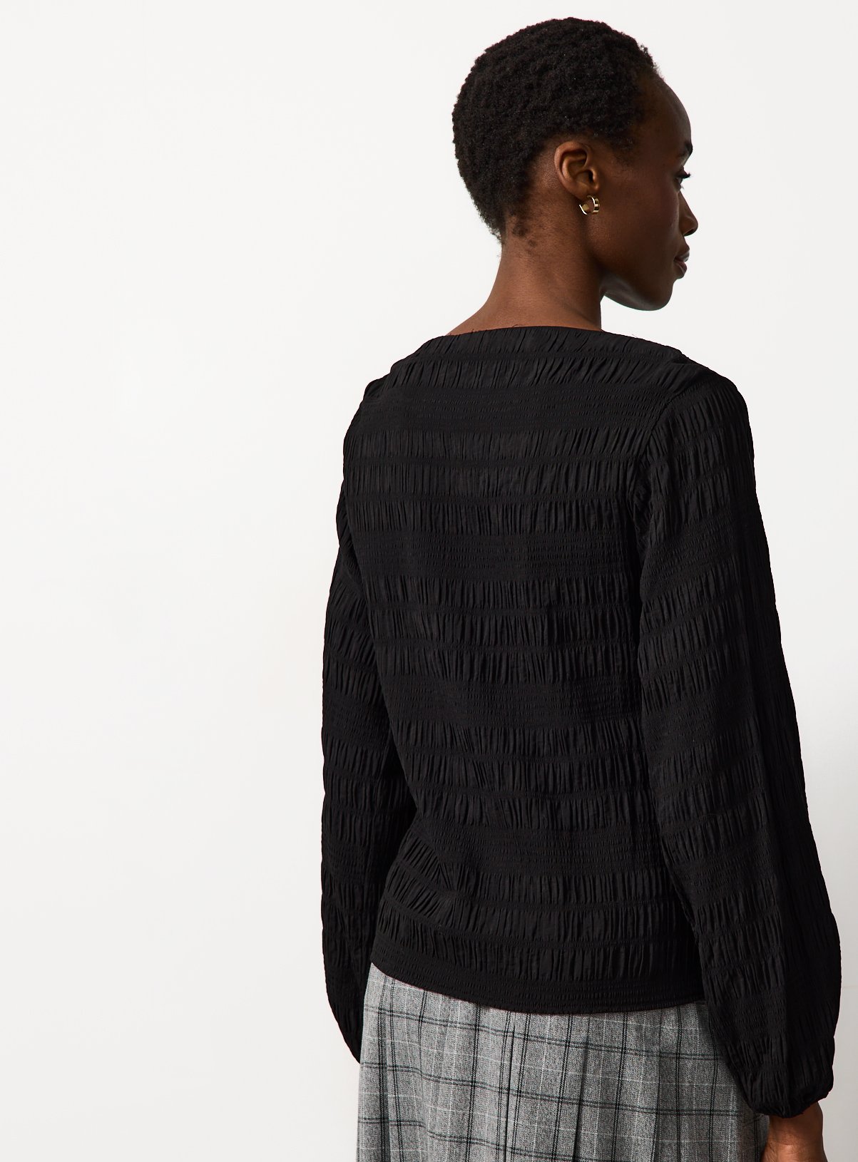 Black Shirred Boat Neck Top 18 - Image 4 thumbnail