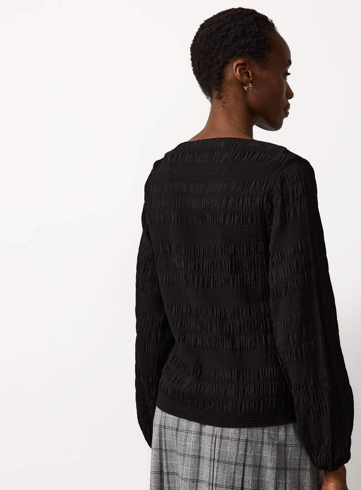Black Shirred Boat Neck Top 18 - Image 4