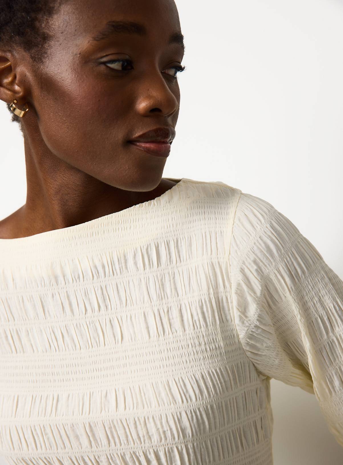 Cream Shirred Boat Neck Top 10 - Image 3