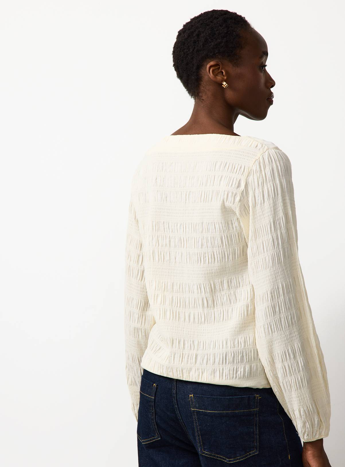 Cream Shirred Boat Neck Top 10 - Image 4