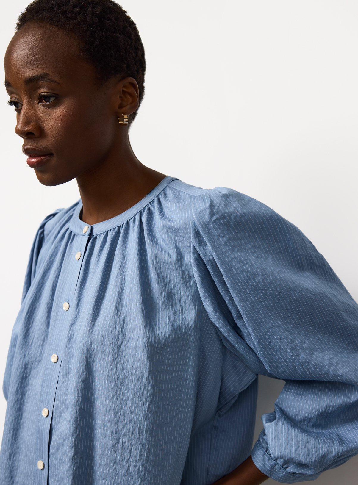 Blue 3/4 Stripe Button Through Blouse 10 - Image 3 thumbnail