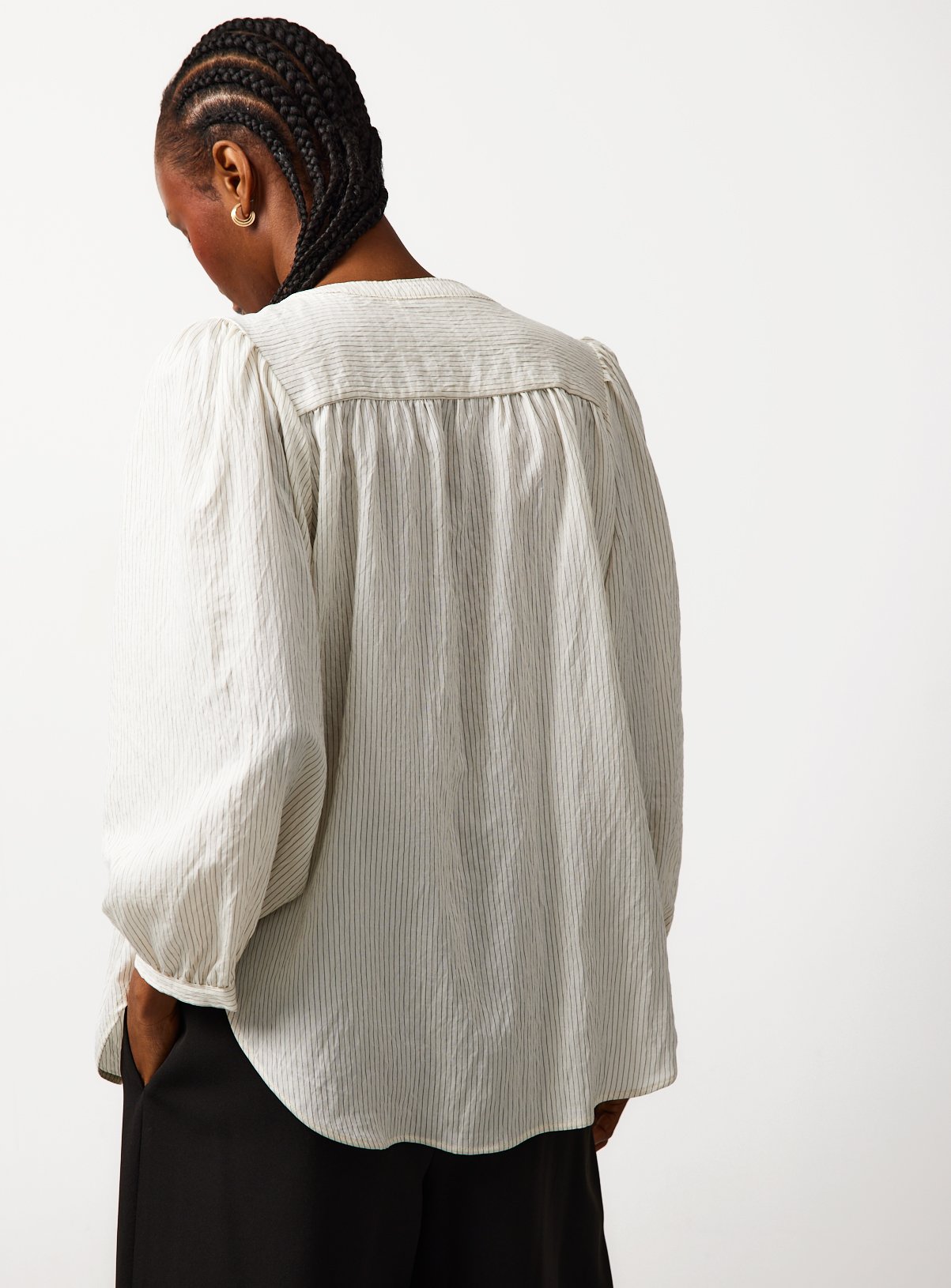 Cream 3/4 Stripe Button Through Blouse 10 - Image 4 thumbnail