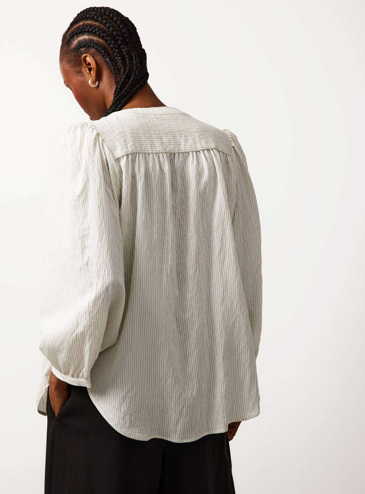 Cream 3/4 Stripe Button Through Blouse 10 - Image 4
