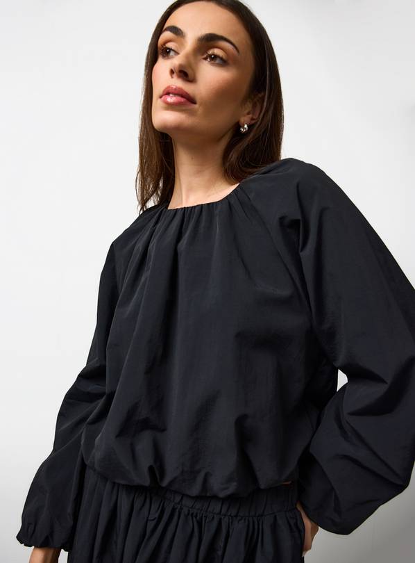 Black Sartorial Bubble Hem Blouse 10