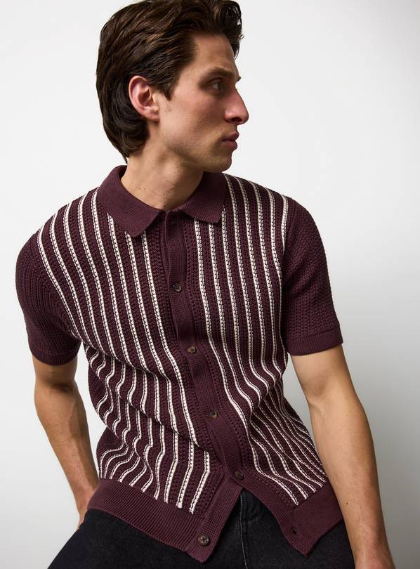 Purple Stripe Knitted Button Through Polo XXXXL