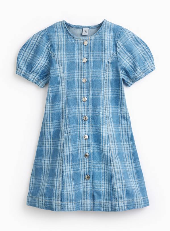 Light Blue Denim Checked Dress 6 years