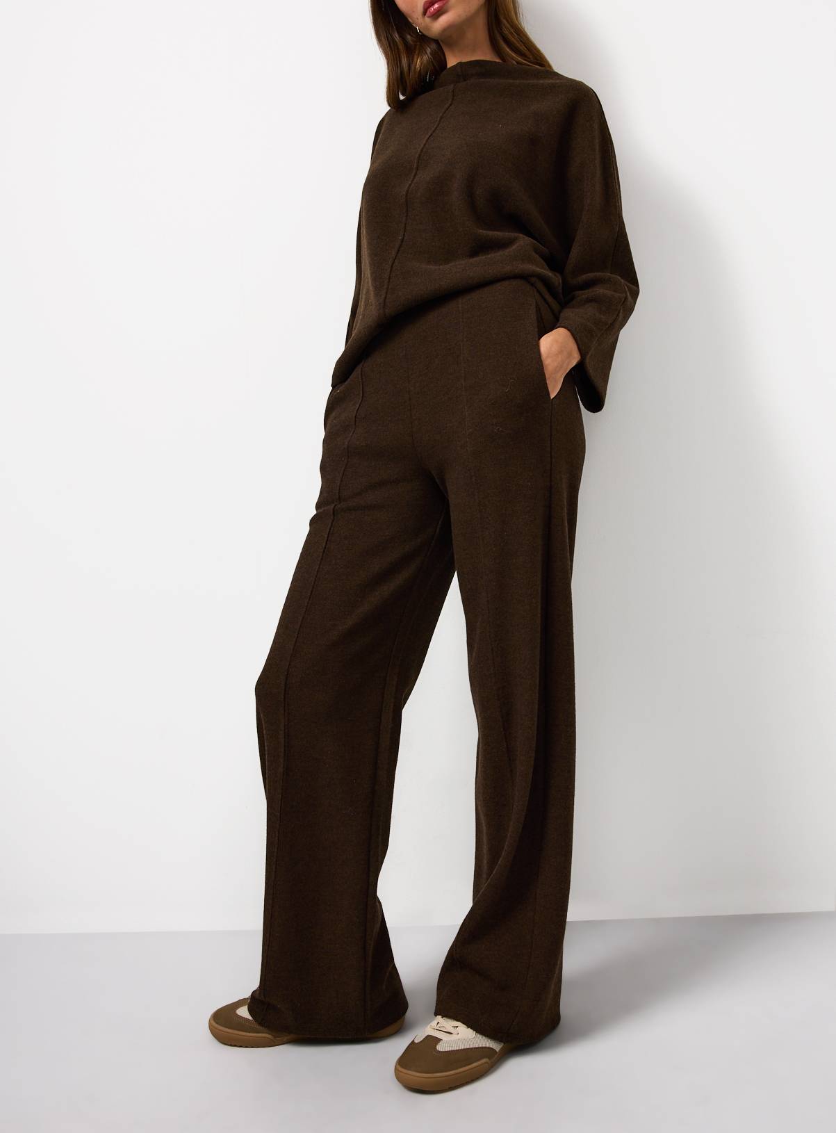Brown Soft Touch Wide Leg Co-ord Trousers L - Image 1
