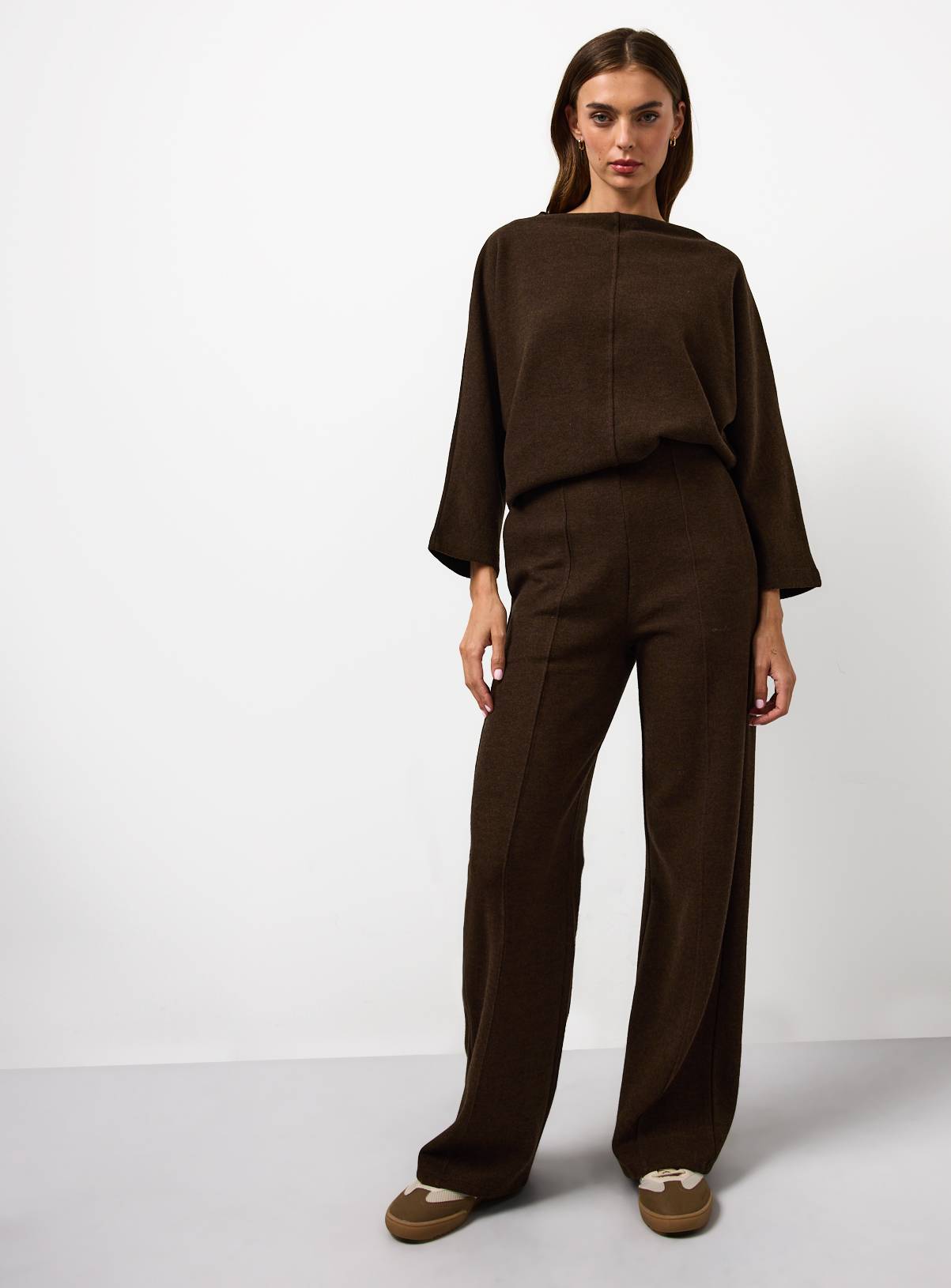 Brown Soft Touch Wide Leg Co-ord Trousers L - Image 3