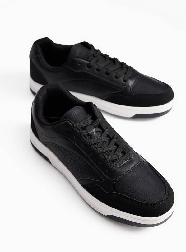 Black Faux Leather Court Trainers 7