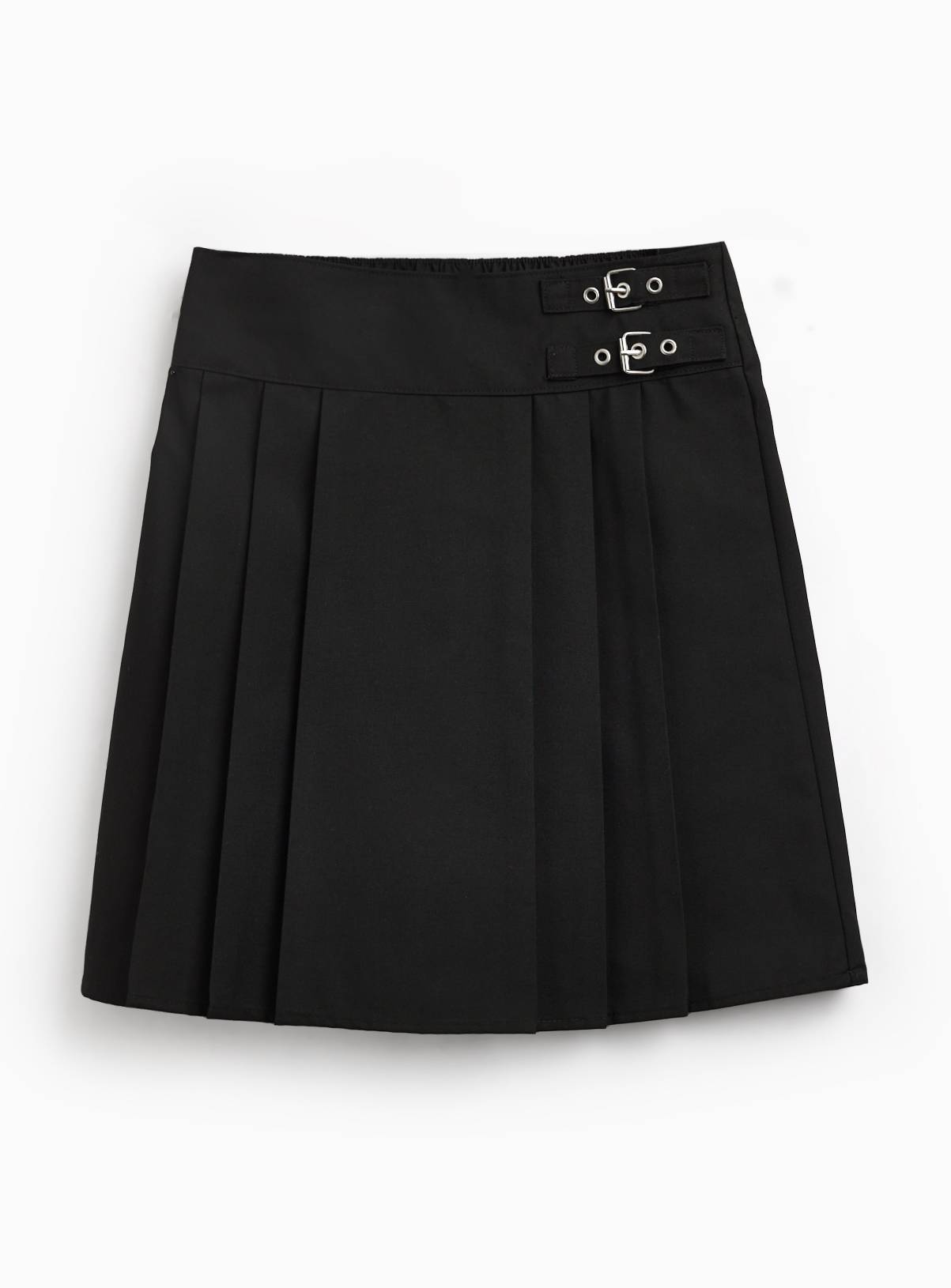 Black Polyester Buckle Detail Pleated School Skirt 11 years - Image 1