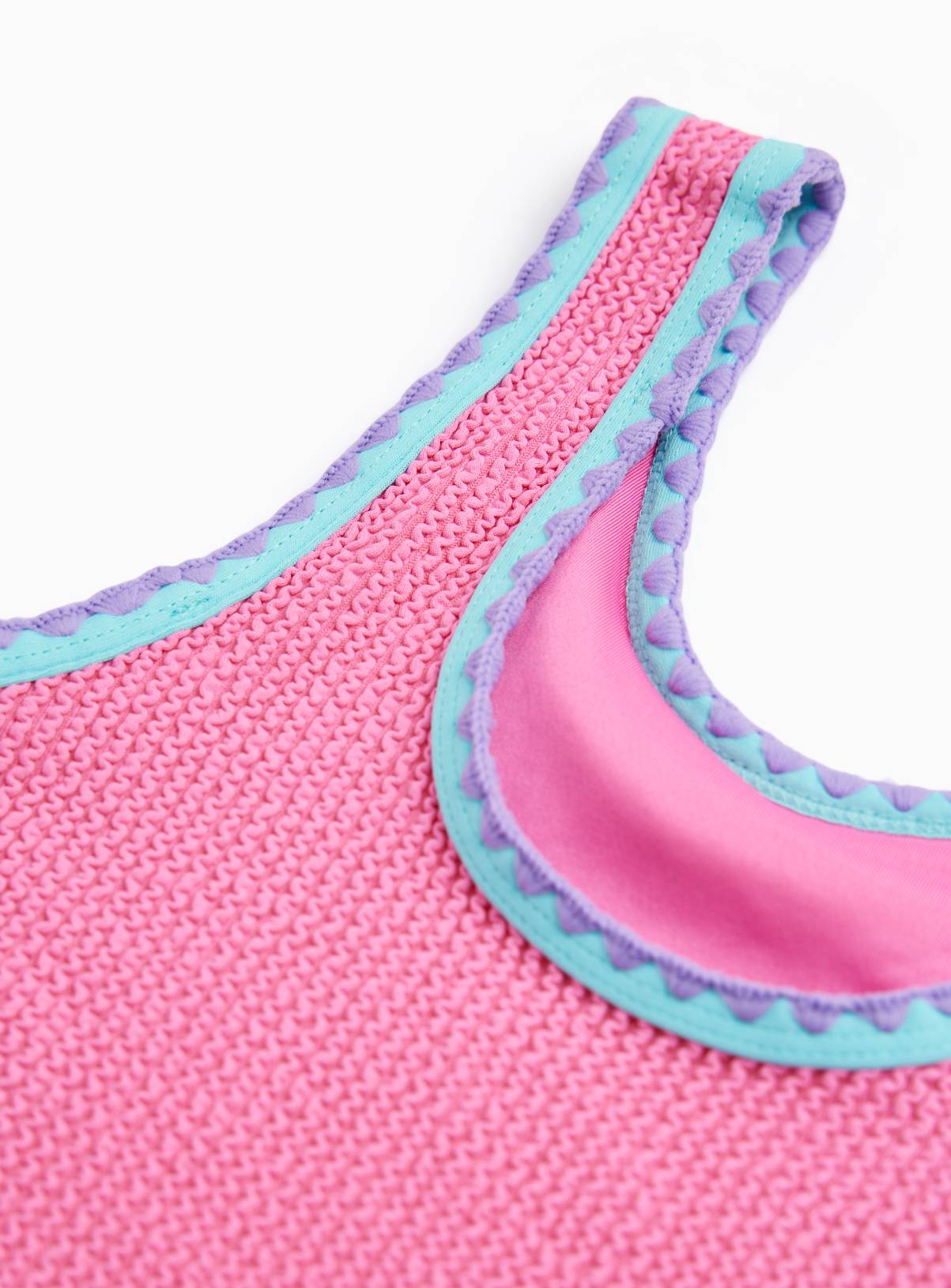 Pink Crinkle Fabric Blanket Stitch Trim Swimsuit 3-4 years - Image 2