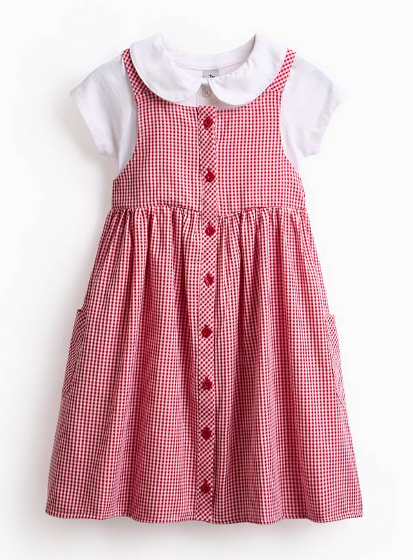 Red Gingham Mock Pinafore Dress & Polo Set 3 years