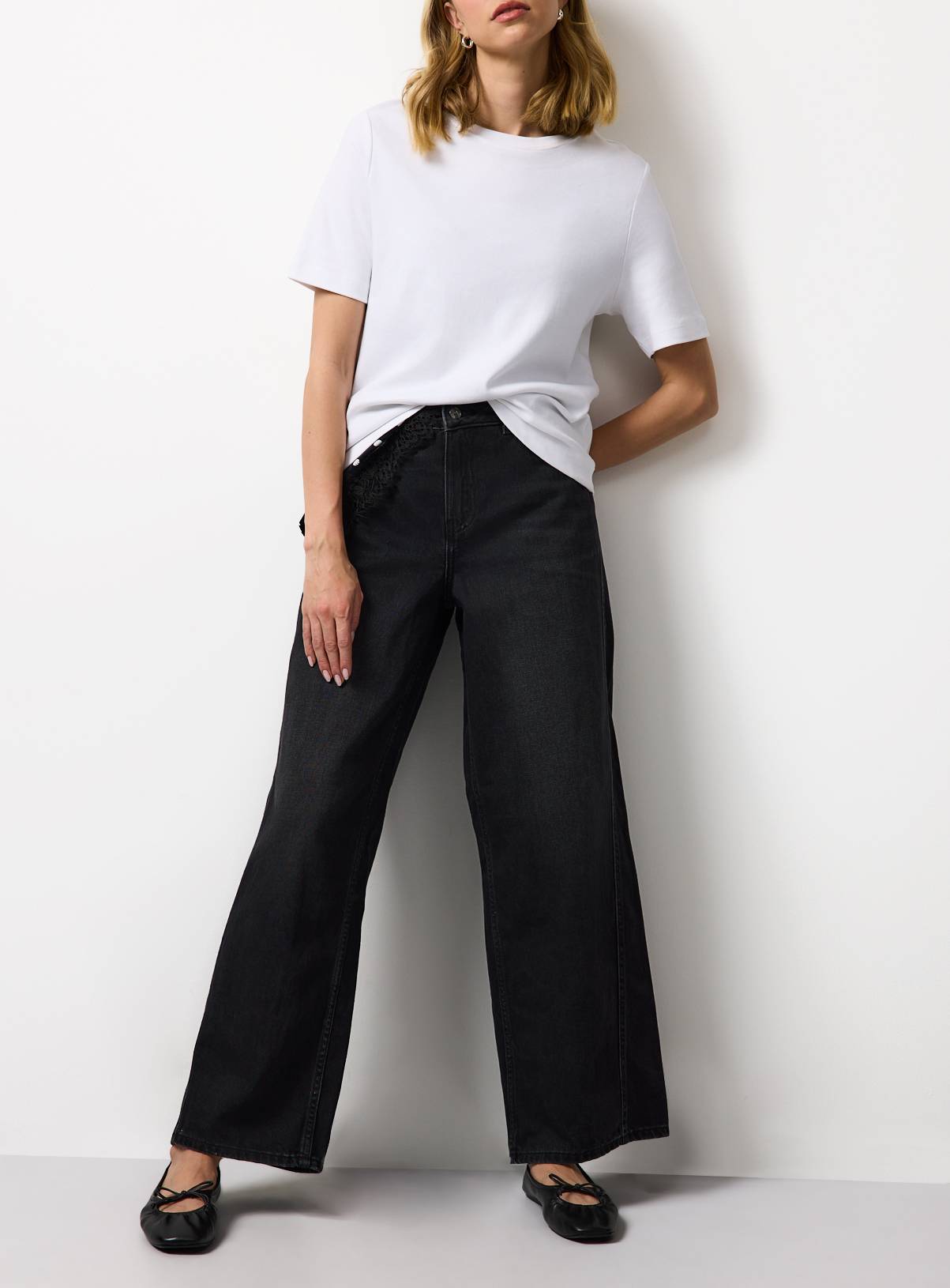 Washed Black Baggy Wide Leg Jeans 10L - Image 1