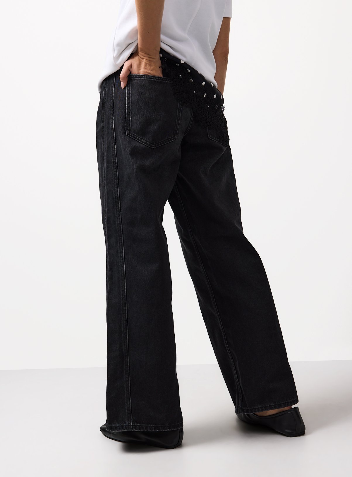 Washed Black Baggy Wide Leg Jeans 10L - Image 4 thumbnail