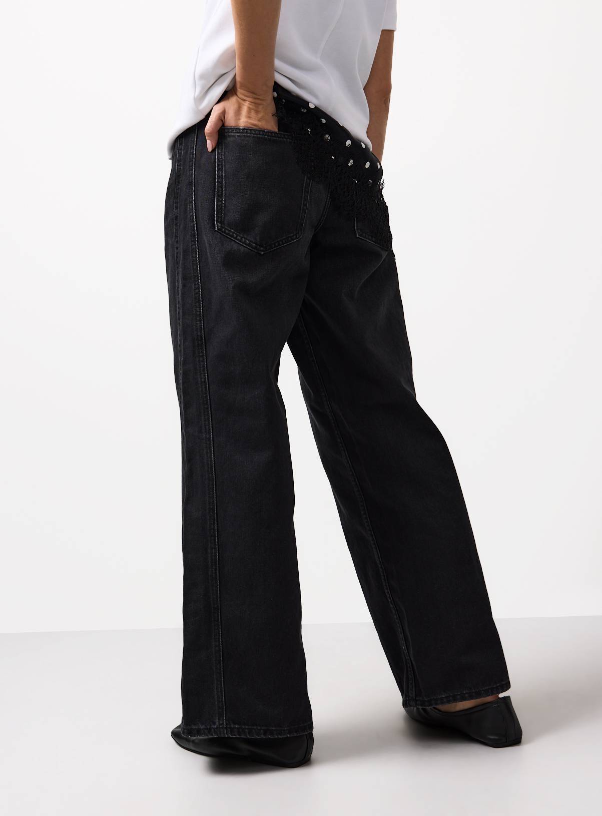 Washed Black Baggy Wide Leg Jeans 10L - Image 4