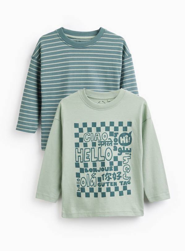 Teal Languages Print Long Sleeve Tees 2 Pack 6-7 years