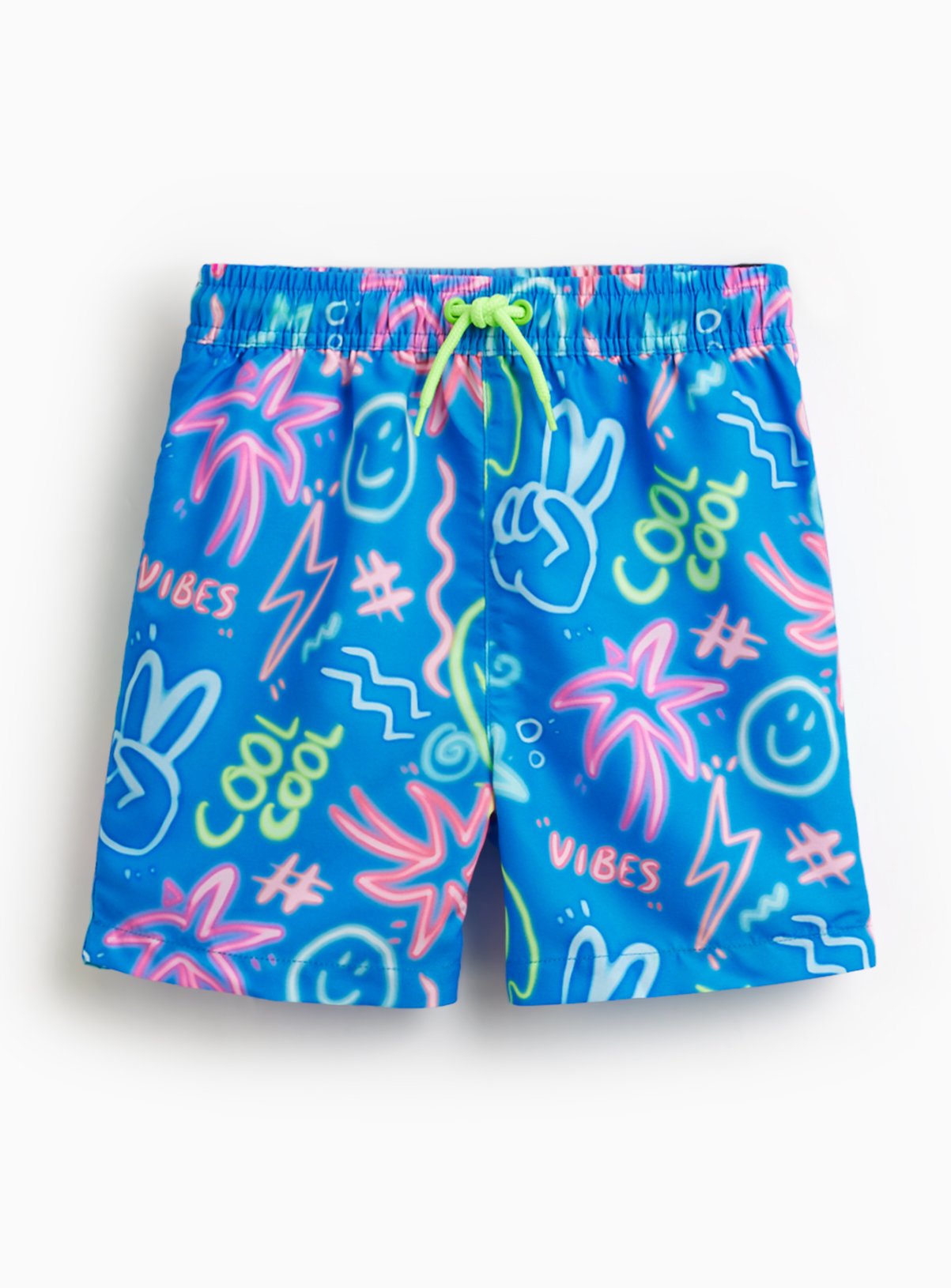 Blue Graffiti Print Woven Swim Shorts 7-8 years - Image 1 thumbnail