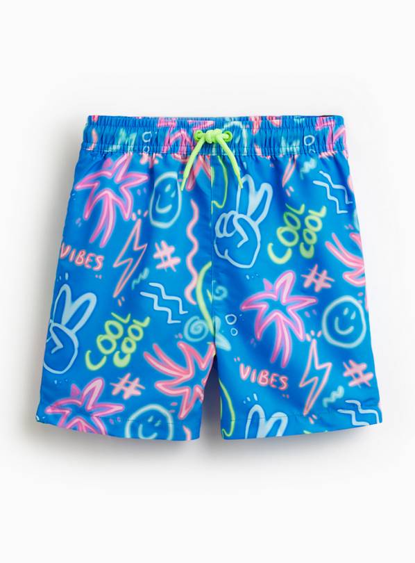 Blue Graffiti Print Woven Swim Shorts 5-6 years
