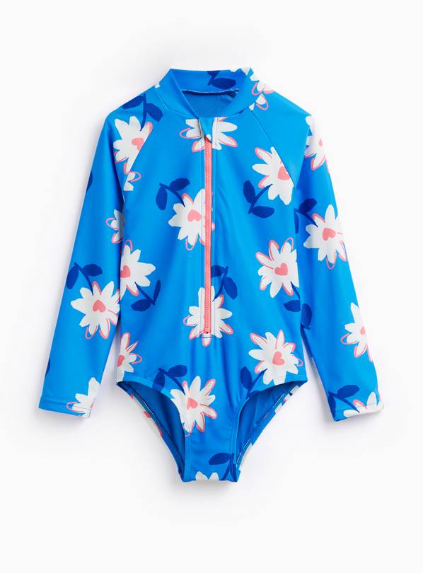 Blue Floral Print Rash Bodysuit 1.5-2 years