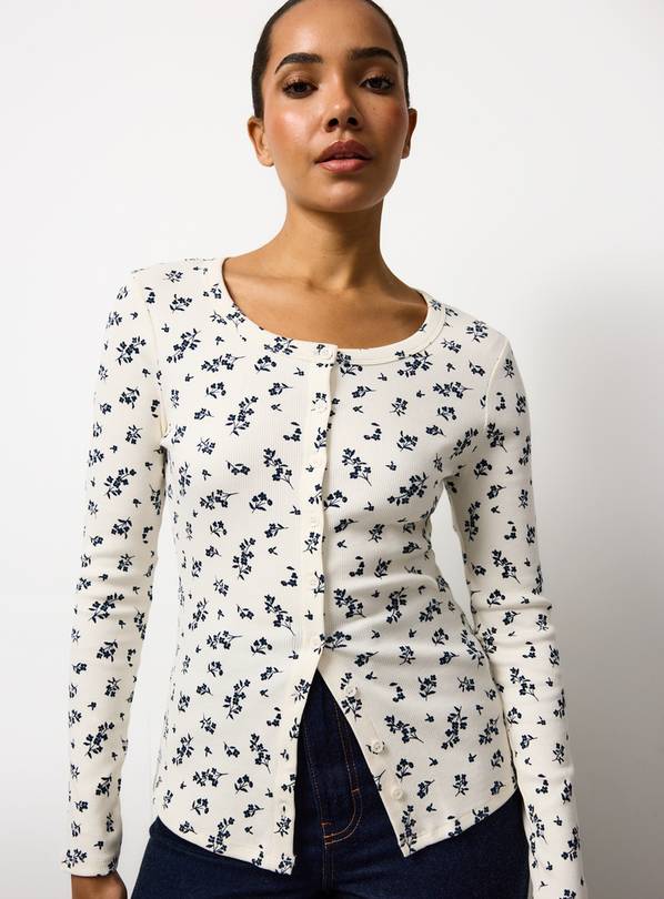 Cream Ribbed Button Through Top 20